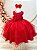 Vestido Infantil Vermelho Busto Drapeado Aplique Laço Damas - Imagem 1