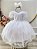 Vestido Infantil Branco Busto Com Renda Bordado Daminhas - Imagem 1