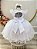 Vestido Infantil Branco Busto Nervura Apliques Daminhas - Imagem 4
