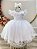 Vestido Infantil Branco Busto Nervura Apliques Daminhas - Imagem 1
