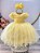 Vestido Infantil Amarelo com Apliques de Flores e Renda Luxo - Imagem 1