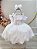 Vestido Infantil de Alça Branco Saia Glitter e Broche Festas - Imagem 1