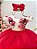 Vestido Infantil Vermelho Natal Flores Cinto Pérolas - Imagem 2