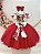 Vestido Infantil Vermelho Natal Flores Cinto Pérolas - Imagem 3