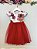 Vestido Infantil Vermelho Natal Flores Cinto Pérolas - Imagem 4