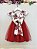 Vestido Infantil Vermelho Natal Flores Cinto Pérolas - Imagem 5