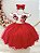 Vestido Infantil Vermelho Natal Flores Cinto Pérolas - Imagem 1