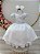 Vestido Infantil Renda Metalizada Branco Com Tiara Damas - Imagem 1