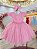 Vestido Infantil Rosa Cinto de Pérolas Batizado Festas - Imagem 1