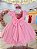 Vestido Infantil Rosa Cinto de Pérolas Batizado Festas - Imagem 3