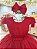 Vestido Infantil Vermelho Cinto de Pérolas Batizado Festas - Imagem 3