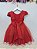 Vestido Infantil Vermelho Cinto de Pérolas Batizado Festas - Imagem 2