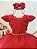 Vestido Infantil Vermelho Busto Nervuras Flores Festas Luxo - Imagem 2