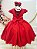 Vestido Infantil Vermelho Busto Nervuras Flores Festas Luxo - Imagem 1