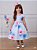 Vestido Infantil Azul Florido Com Cinto de Pérolas - Imagem 12