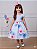 Vestido Infantil Azul Florido Com Cinto de Pérolas - Imagem 1