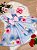 Vestido Infantil Azul Florido Com Cinto de Pérolas - Imagem 7