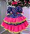Vestido Junino Infantil Azul Pink Luxo Bandeirinha do Amor - Imagem 1