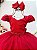 Vestido Infantil Vermelho Busto Nervura Daminhas Festas Luxo - Imagem 2