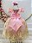Vestido Infantil Rosa Com Renda Realeza Dourada e Pérolas - Imagem 3