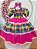 Vestido Infantil Junino Caipira Arraiá Pink Xadrez Colorido Laços - Imagem 5
