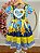 Vestido Infantil Junino Xadrez Caipira Azul Girassol Luxo - Imagem 1