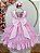 Vestido Infantil Rosa Claro Busto Strass Saia Babados Daminhas - Imagem 3