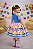 Vestido Infantil Junino Caipira Azul Saia Xadrez Colorido Festas - Imagem 2