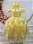 Vestido Infantil Amarelo Renda Dourada Realeza Festas - Imagem 2