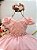 Vestido Infantil Rosa Chá Busto Nervura Cinto de Pérolas - Imagem 7