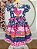 Vestido Infantil Junino Caipira Azul Marinho Colorido Florido - Imagem 4