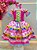 Vestido Infantil Junino Caipira Pink Saia Xadrex Colorido - Imagem 1