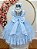 Vestido Infantil Azul Claro Busto Strass Saia Babados Daminhas - Imagem 3