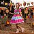 Vestido Junino Infantil Luxo Quadrilha Caipira Pink e Azul Festa Junina - Imagem 2