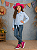 Camisa Infantil Meninas Xadrez Junina Azul e Branco - Imagem 1