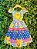 Vestido Infantil Junino Caipira Arraiá Azul Colorido Girassol - Imagem 4