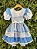 Vestido Junino Infantil Azul Bebê Xadrez com Corações e Renda - Imagem 9