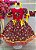 Vestido Infantil Junino Vermelho Xadrez Colorido Girassol com Bolsinha - Imagem 1