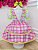 Conjunto Infantil Junino Salopete Xadrez Rosa Verde - Imagem 3
