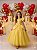 Fantasia Vestido Princesas Longo Infantil Amarelo Festa Luxo - Imagem 1