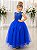 Vestido Infantil Damas de Honra Longo Azul Royal Pérolas - Imagem 1