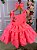 Vestido Infantil Rosa Neon Cerejinha Natalino Com Laço - Imagem 1