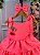 Vestido Infantil Rosa Neon Cerejinha Natalino Com Laço - Imagem 2