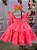 Vestido Infantil Rosa Neon Cerejinha Natalino Com Laço - Imagem 4