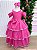 Vestido Infantil Longo Rosa Chiclete Babados Festa Daminha - Imagem 2