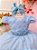 Vestido Infantil Azul Bebê Cinto de Pérolas Festa Luxo - Imagem 7