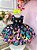 Vestido Infantil Preto Jardim das Borboletas Efeito Neon Luxo - Imagem 1