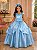 Fantasia Princesa Infantil Azul Contos de Fadas Luxo Longa Festas Aniversário - Imagem 1