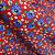 Tecido Chita Poliéster - Botão Floral Azul Fundo Vermelho - 1,50m de Largura - Imagem 1
