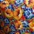 Tecido Chita - Ramagem Floral Azul e Amarelo Fundo Vermelho - 1,50m de Largura - Imagem 1